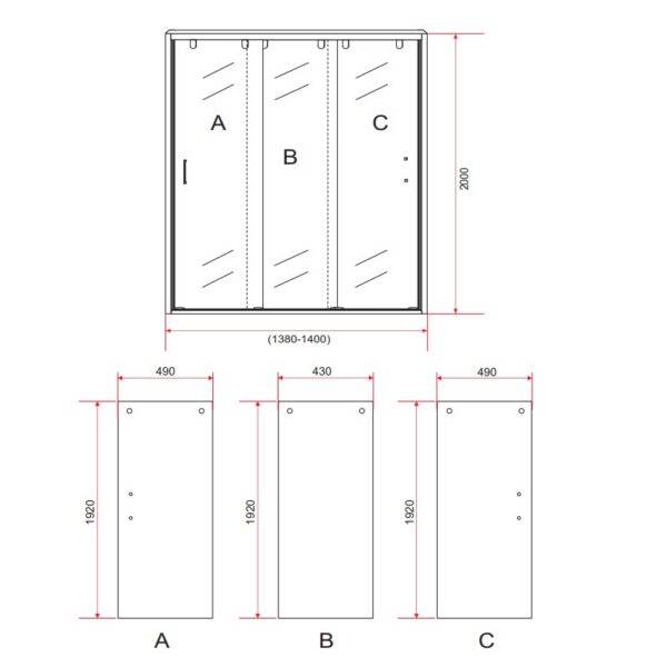 3 Delige Schuifdeur voor Nis 140 x 200 cm