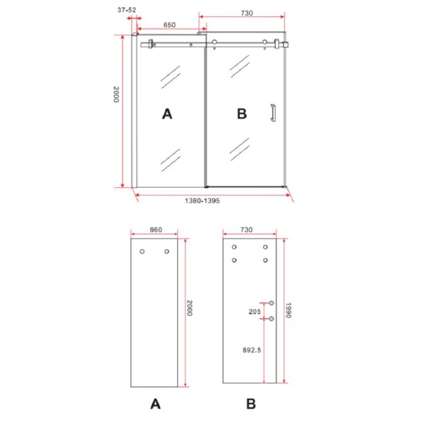Douche schuifdeur in nis 8mm (140x200cm)
