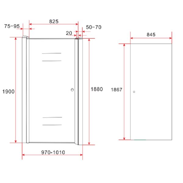 Douchedeur in nis 6mm (97 101x190cm) t