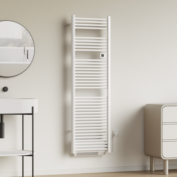Handdoekdroger met blower, elektrisch met digitale programeerbare thermostaat, 2000w, 184x54x13,3 cm, glanzend wit 1