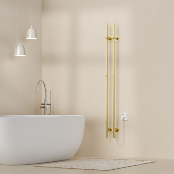 Staafhanddoekdroger elektrisch, dubbel, 120w, Ø2,5cm,150x16,8x12,7 cm, geborsteld goud 1