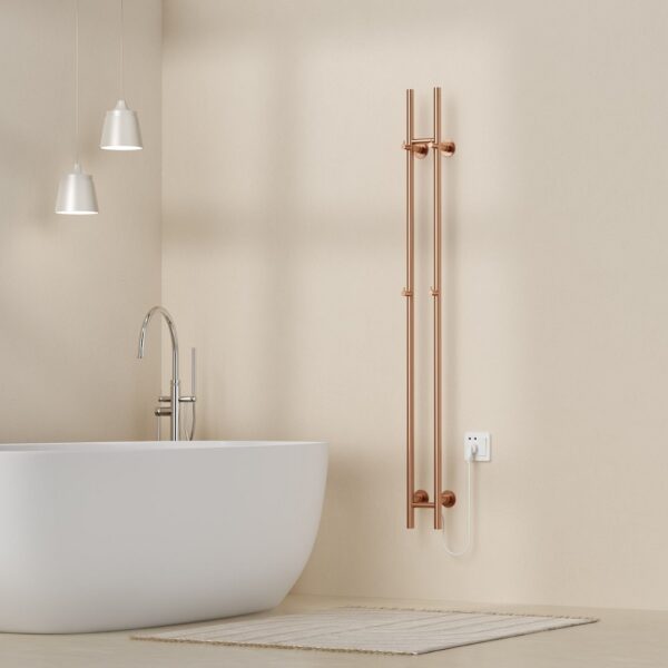 Staafhanddoekdroger elektrisch, dubbel, 120w, Ø2,5cm,150x16,8x12,7 cm, geborsteld koper 1