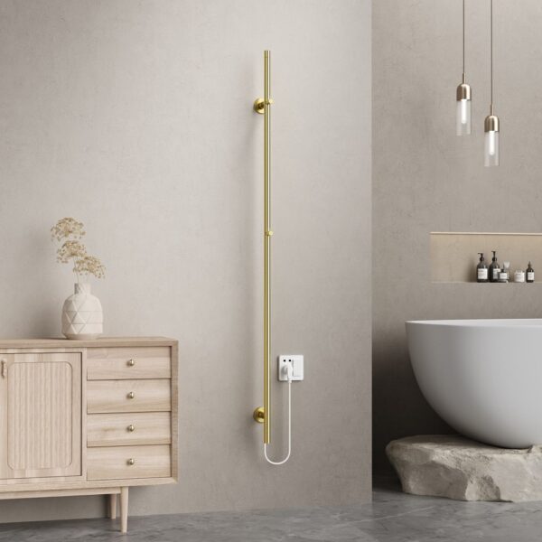 Staafhanddoekdroger elektrisch, enkel, 60w, Ø2,5cm, 150x6,3x12,7 cm, geborsteld goud 1