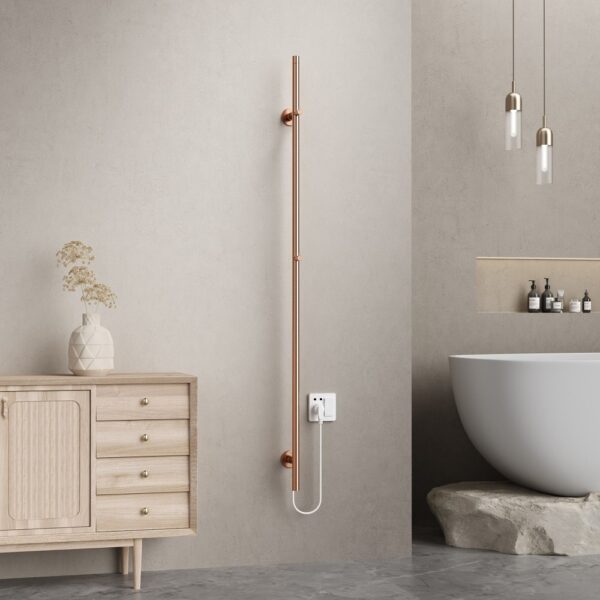Staafhanddoekdroger elektrisch, enkel, 60w, Ø2,5cm, 150x6,3x12,7 cm, geborsteld koper 1