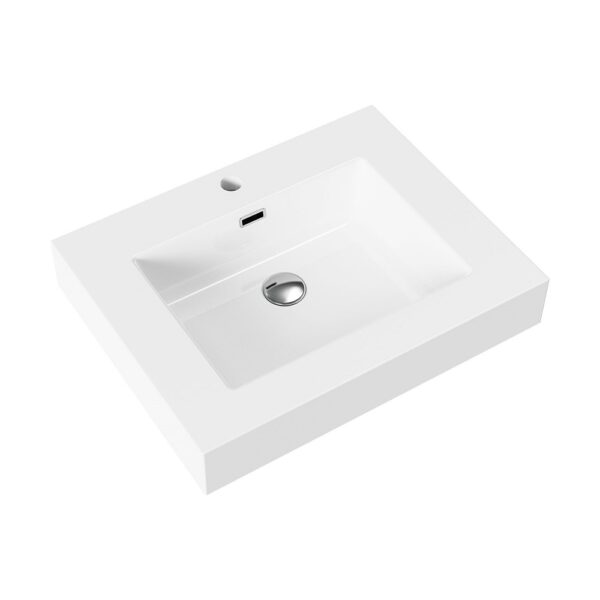 Wastafel ela, kunstmarmer, 60x10x46 cm, glanzend wit