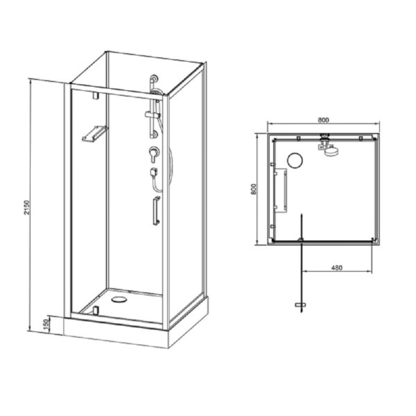 Complete douchecabine met draaideur 80x80x215 cm