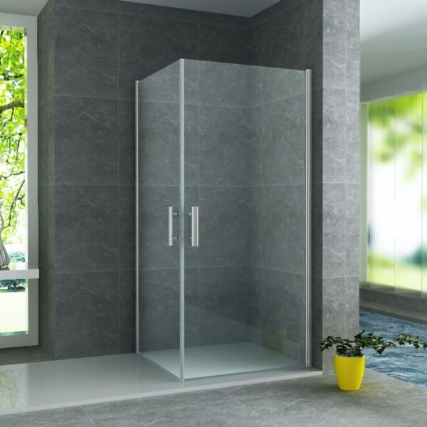 Douchecabine hoekinstap met 2 pendeldeuren 80x80x195 cm helder glas chroom