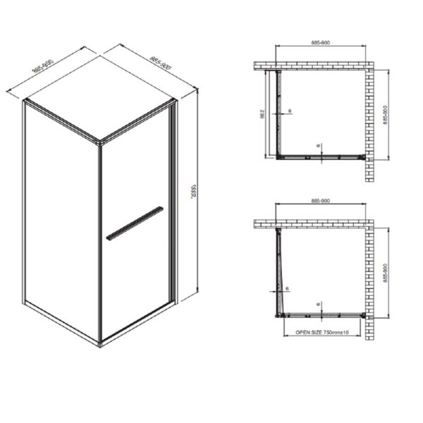 Douchecabine schuifdeur naar binnen 90x90x200 cm