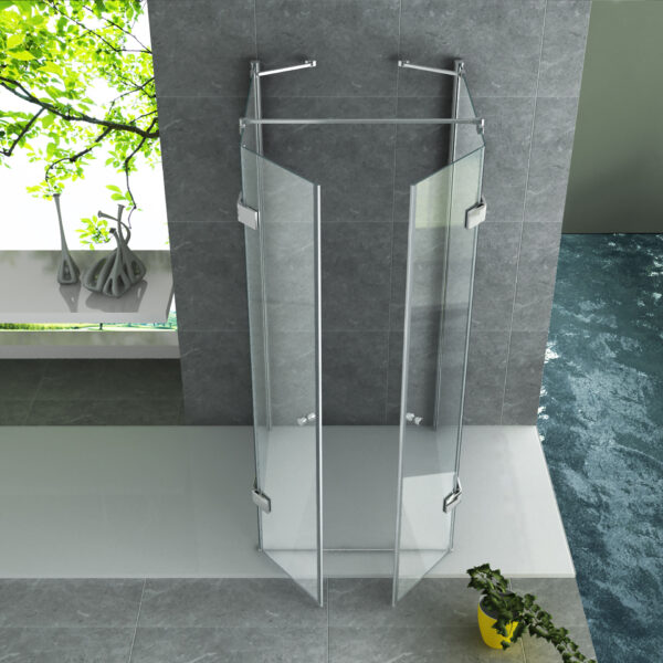 Douchecabine u opstelling met 2 draaideuren en 2 zijwanden chroom & helder glas