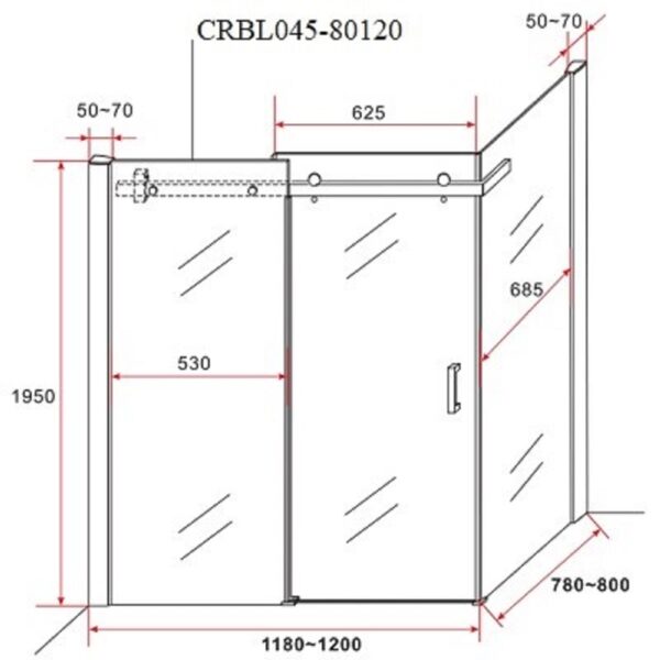 Douchecabine met schuifdeur en zijwand 80x120x195 cm