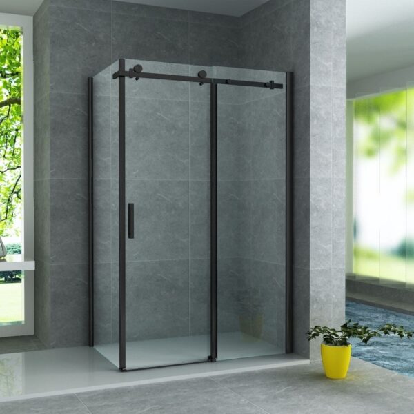 Douchecabine met schuifdeur en zijwand 90x160x195 cm mat zwart
