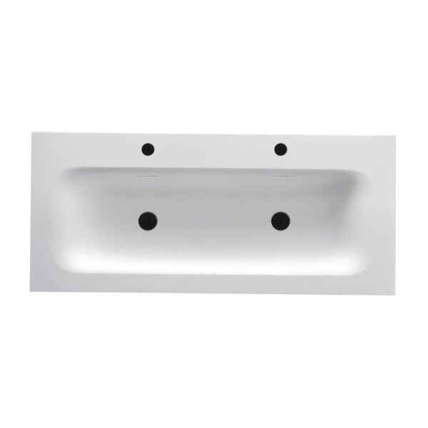 Round slim wastafel 1 wasbak met overloop 2 kraangaten kunstmarmer 120x1,6x52,5 cm mat wit