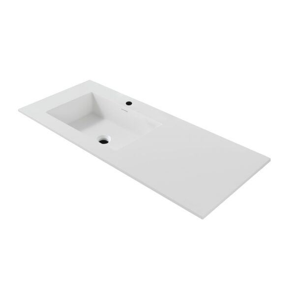 Square slim wastafel 1 wasbak links met overloop 1 kraangat kunstmarmer 120x1,6x52,5 cm mat wit