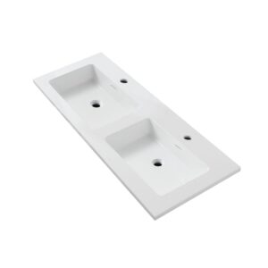 Square slim wastafel 2 wasbakken met overloop 2 kraangaten kunstmarmer 120x1,6x52,5 cm mat wit