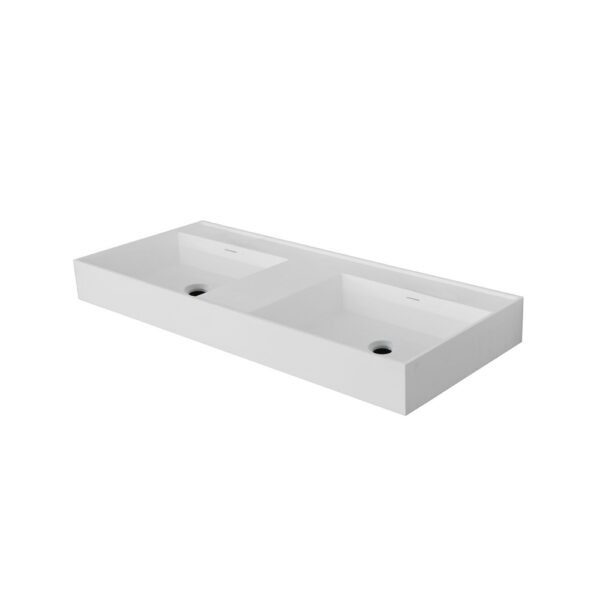 Square wastafel 2 wasbakken met overloop zonder kraangaten kunstmarmer 120x12x52,5 cm mat wit