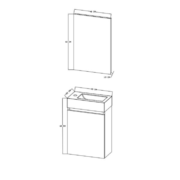 Zyro toiletmeubelset compleet onderkast met 1 deur greeploos soft close omkeerbaar spiegel fontein 40,5x22,5 cm glanzend wit t