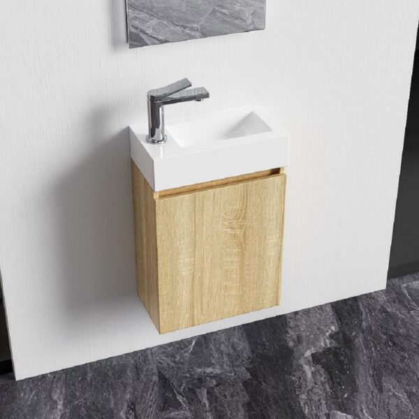 Zyro toiletmeubelset compleet onderkast met 1 deur greeploos soft close omkeerbaar spiegel fontein 40,5x22,5 cm licht eiken 1