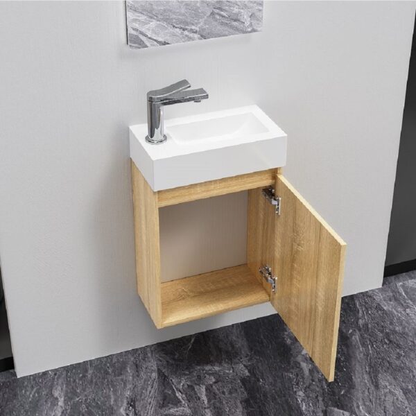 Zyro toiletmeubelset compleet onderkast met 1 deur greeploos soft close omkeerbaar spiegel fontein 40,5x22,5 cm licht eiken 3