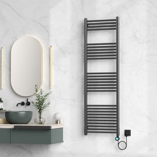 Elektrische handdoekdroger met digitale, programeerbare thermostaat smart wifi aansluiting rechts 700w 1600x500 mm gunmetal 1