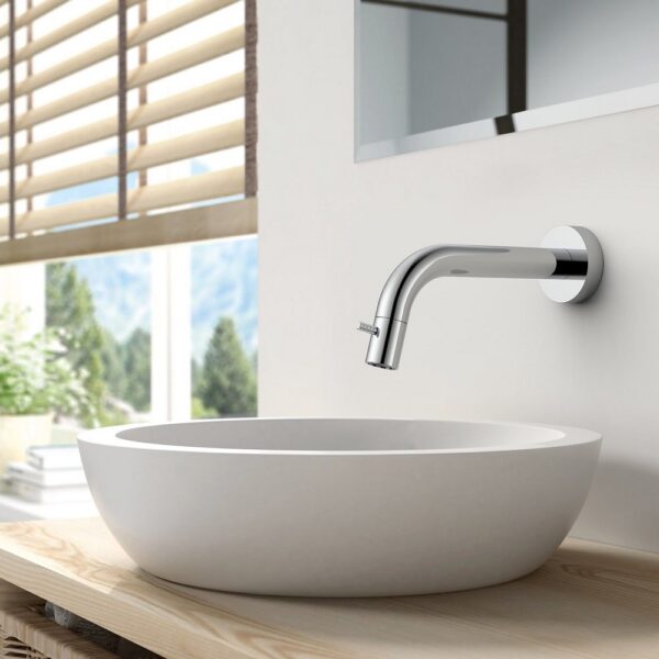 STRIA Koudwaterkraan Voor Wandmontage Knop Met Verfijnde Ribbelstructuur Inkortbaar Chroom