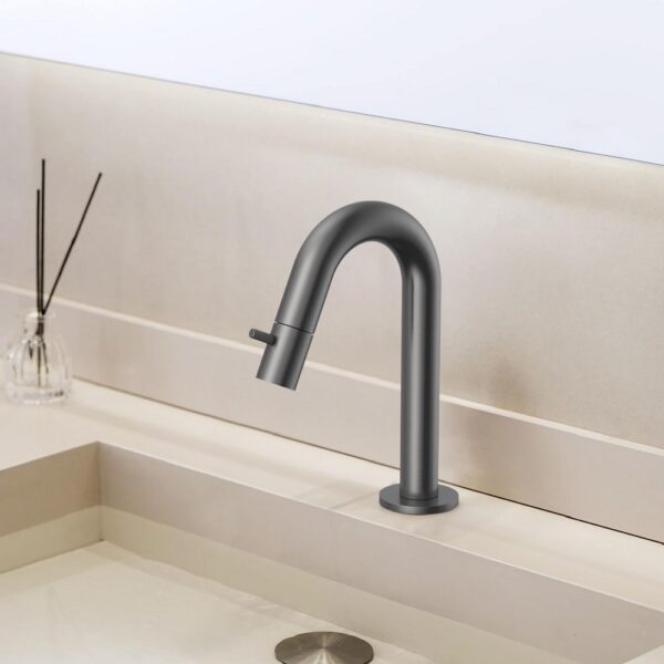 STRIA Koudwaterkraan met Gebogen Uitloop en Geribbelde Hendel Gunmetal (PVD)
