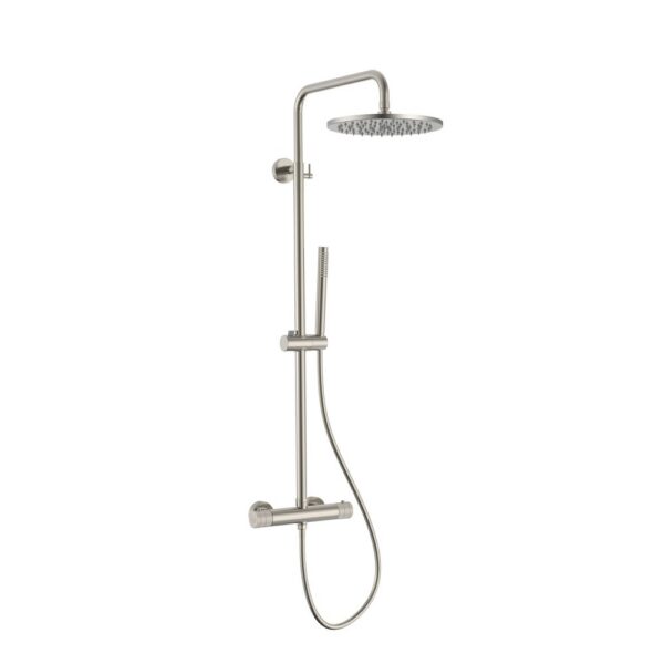 Stria regendoucheset thermostatisch cool touch hoofddouche 30 cm opbouw knoppen met verfijnde ribbelstructuur geborsteld rvs