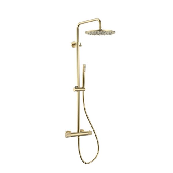 Stria regendoucheset thermostatisch cool touch hoofddouche 30 cm opbouw knoppen met verfijnde ribbelstructuur geborsteld goud