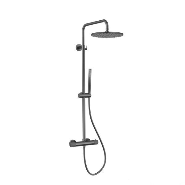 Stria regendoucheset thermostatisch cool touch hoofddouche 30 cm opbouw knoppen met verfijnde ribbelstructuur gunmetal