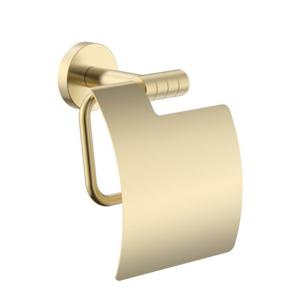 Stria toiletrolhouder met klep afwerking met verfijnde ribbelstructuur geborsteld goud (pvd)