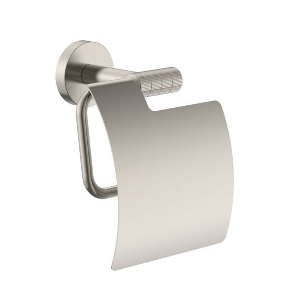 Stria toiletrolhouder met klep afwerking met verfijnde ribbelstructuur geborsteld rvs