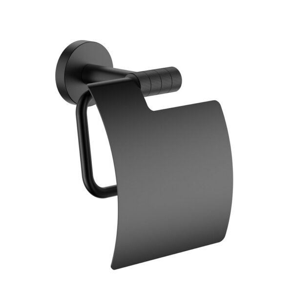 Stria toiletrolhouder met klep afwerking met verfijnde ribbelstructuur mat zwart (pvd)