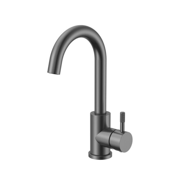 STRIA Wastafelmengkraan - Draaibare Kraan met Gebogen Uitloop - Met Ribbel Hendel - Gunmetal (PVD)