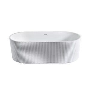 Vrijstaand bad met verticale strepen met afvoerset en click waste acryl 170x80x58 cm mat wit