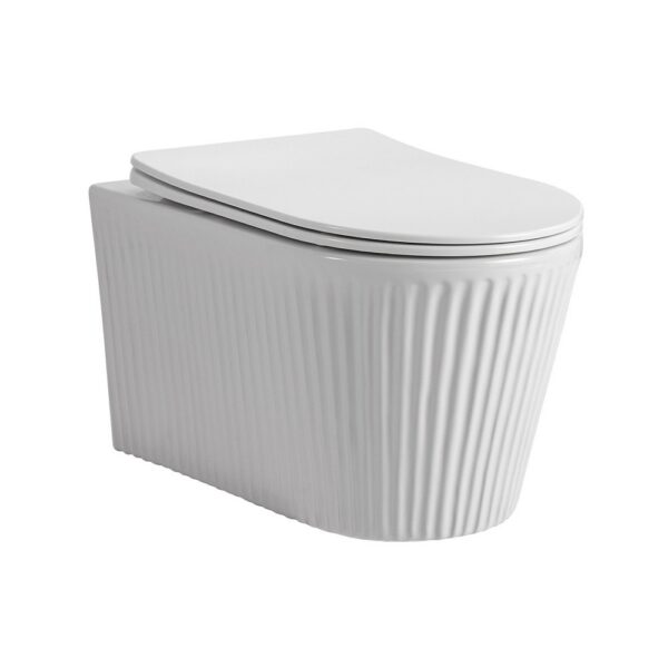 Muffly hangtoilet met ribbel randloos tornado flush met zitting duroplast soft close quick release keramiek 36,5x52x34,6 cm glanzend wit 1