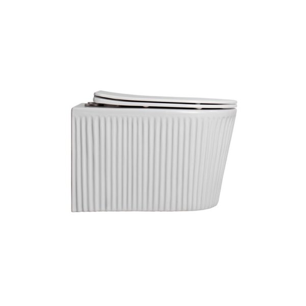 Muffly hangtoilet met ribbel randloos tornado flush met zitting duroplast soft close quick release keramiek 36,5x52x34,6 cm glanzend wit 3