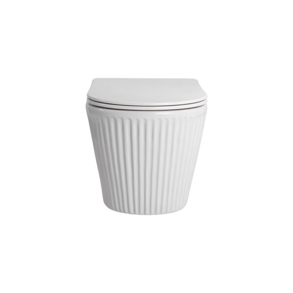 Muffly hangtoilet met ribbel randloos tornado flush met zitting duroplast soft close quick release keramiek 36,5x52x34,6 cm glanzend wit 4