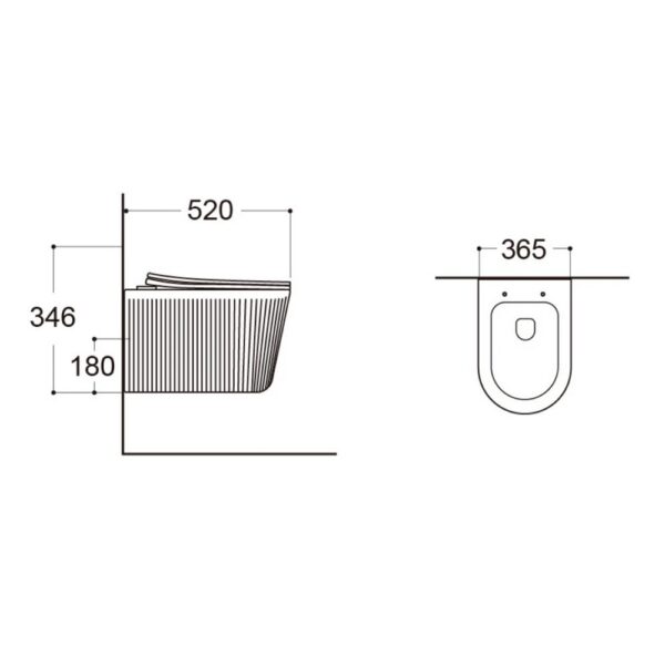 Muffly hangtoilet met ribbel randloos tornado flush met zitting duroplast soft close quick release keramiek 36,5x52x34,6 cm glanzend wit t