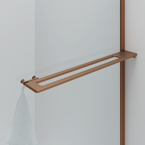 CURVY Gebogen Inloopdouche met Handdoekhouder - 8 mm Veiligheidsglas - Anti-Kalk - Omkeerbaar - 100×200 cm - Helder Glas - Geborsteld Koper