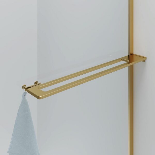 CURVY Gebogen Inloopdouche met Handdoekhouder - 8 mm Veiligheidsglas - Anti-Kalk - Omkeerbaar - 100×200 cm - Helder Glas - Geborsteld Goud