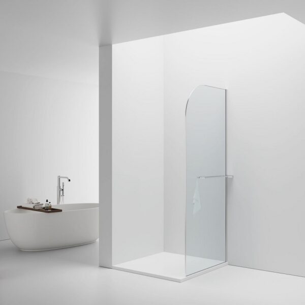 CURVY Gebogen Inloopdouche met Handdoekhouder - 8 mm Veiligheidsglas - Anti-Kalk - Omkeerbaar - 100×200 cm - Helder Glas - Chroom