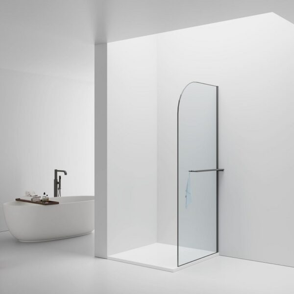 CURVY Gebogen Inloopdouche met Handdoekhouder - 8 mm Veiligheidsglas - Anti-Kalk - Omkeerbaar - 100×200 cm - Helder Glas - Geunmetal