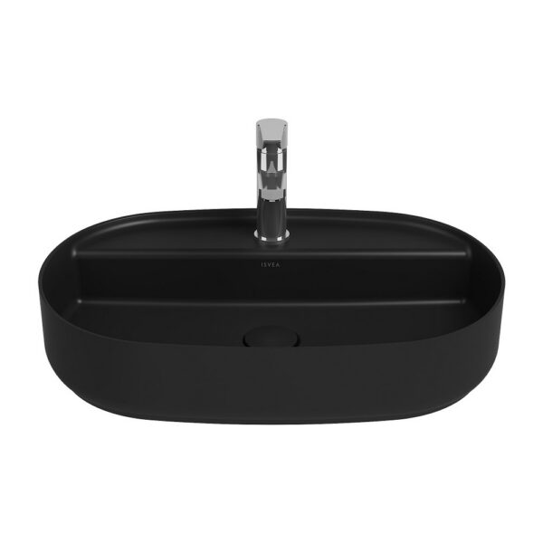 ISVEA Infinity Ovale Wastafel 60 cm Zwart Keramiek Opbouw Waskom Met Afvoerplug