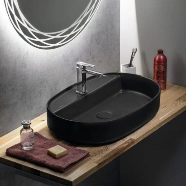 ISVEA Infinity Ovale Wastafel 60 cm Zwart Keramiek Opbouw Waskom Met Afvoerplug