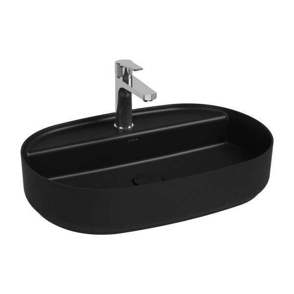 ISVEA Infinity Ovale Wastafel 60 cm Zwart Keramiek Opbouw Waskom Met Afvoerplug