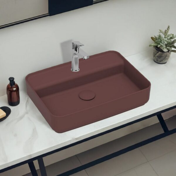 Isvea infinity rechthoekige wastafel 55 cm, maroon rood (met afvoerplug) 1