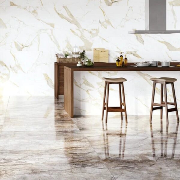 Seramiksan Gold Calacatta 60x120 cm Hoogglans Goud Marmerlook Vloer en Wandtegel