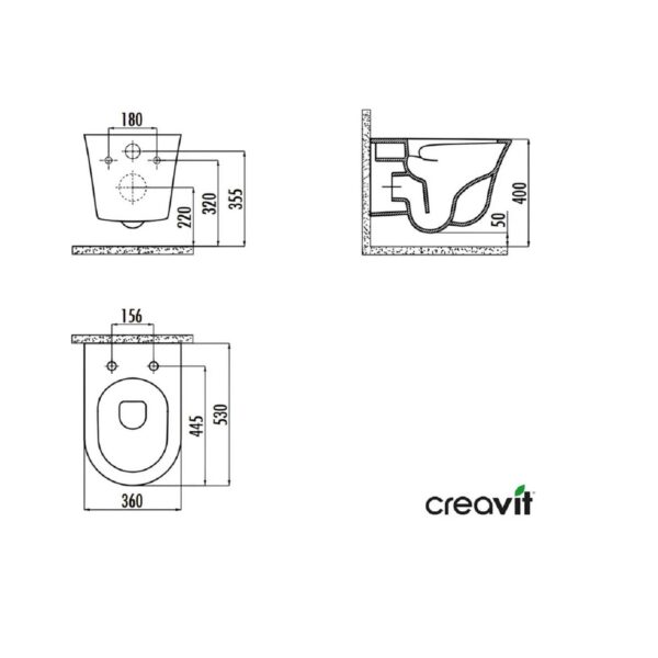Creavit Nora Wandtoilet met Bidetfunctie Tornado Spoelsysteem Randloos Glanzend Wit t