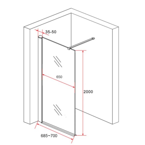 Douchewand 70cm