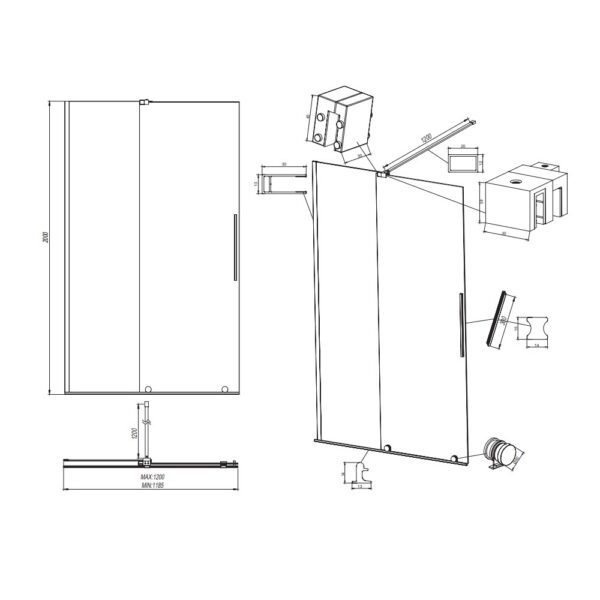Inloopdouche met Schuifdeur voor Nis 120x200 cm 8 mm Veiligheidsglas