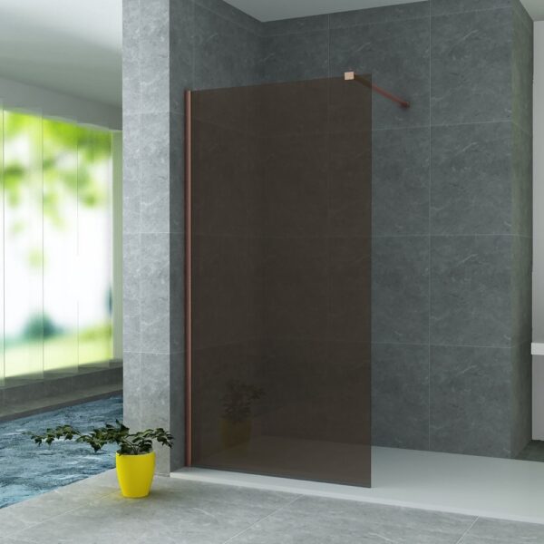 Inloopdouchewand Champagne Met Koperen Profiel 140x200 cm 8 mm Veiligheidsglas met Antikalk